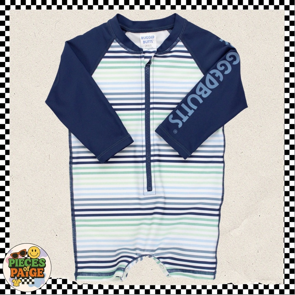 RuggedButts Baby Boy Long Sleeve Swimsuit 3-6M Stripe Rash Guard